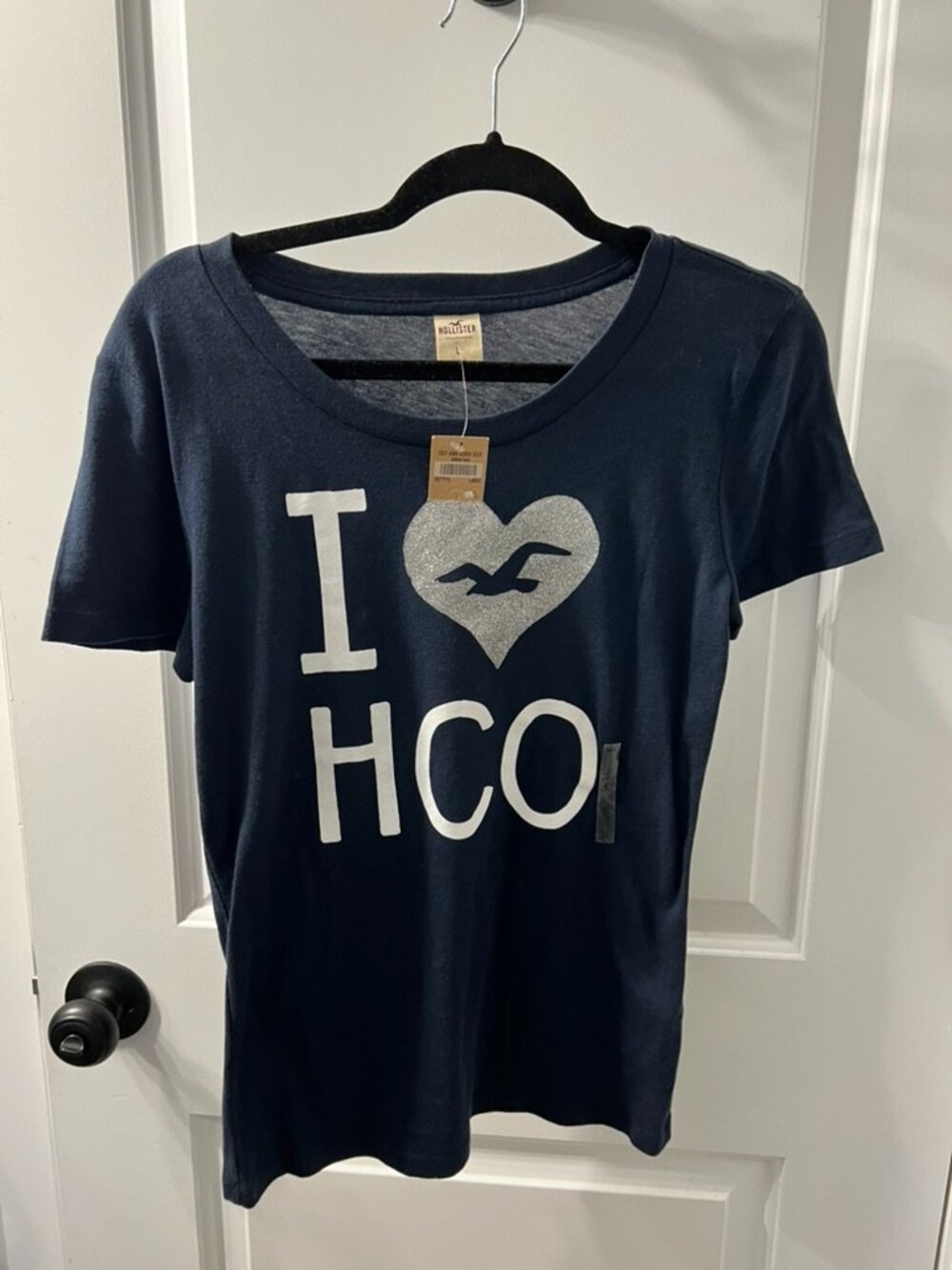 NWT Hollister I Love HCO Graphic Tee Navy BlueShort Sleeve T-Shirt Womens Large